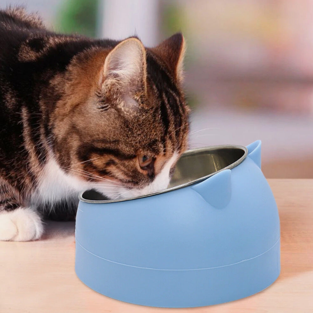 400ml Stainless Steel Tilted Pet Bowl Non-Slip Raised Feeder for Cats and Dogs