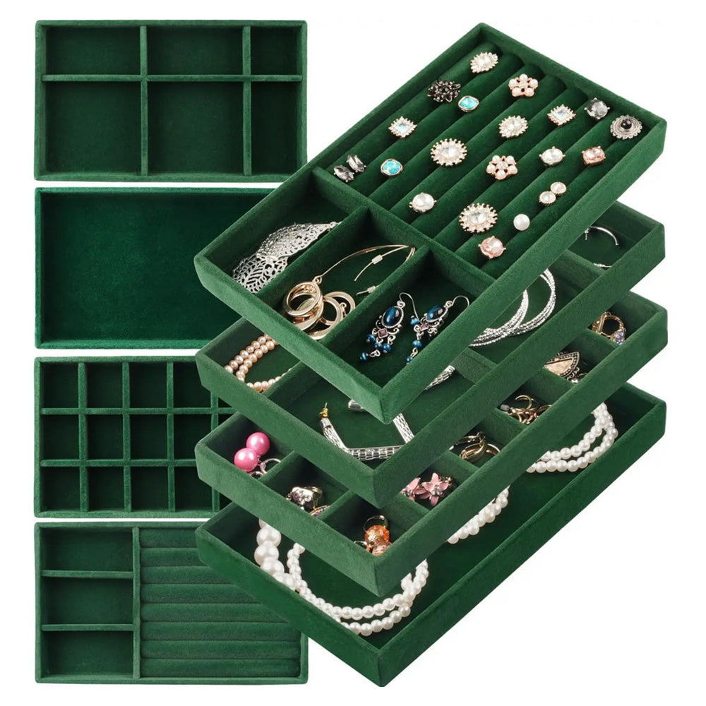 4pcs Stackable Jewelry Organizer Boxes Set for Earrings Rings Necklaces Bracelets