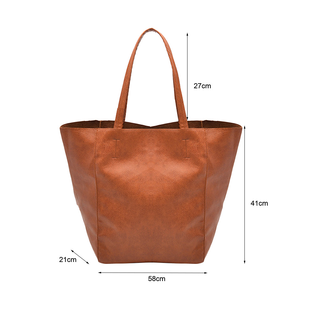 PU Leather Oversized Tote Bag with Internal Cosmetic Bag