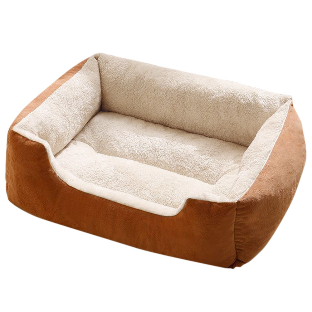 Rectangle Plush Pet Bed Dog Sofa Cozy Puppy Cat Bed-Coffee