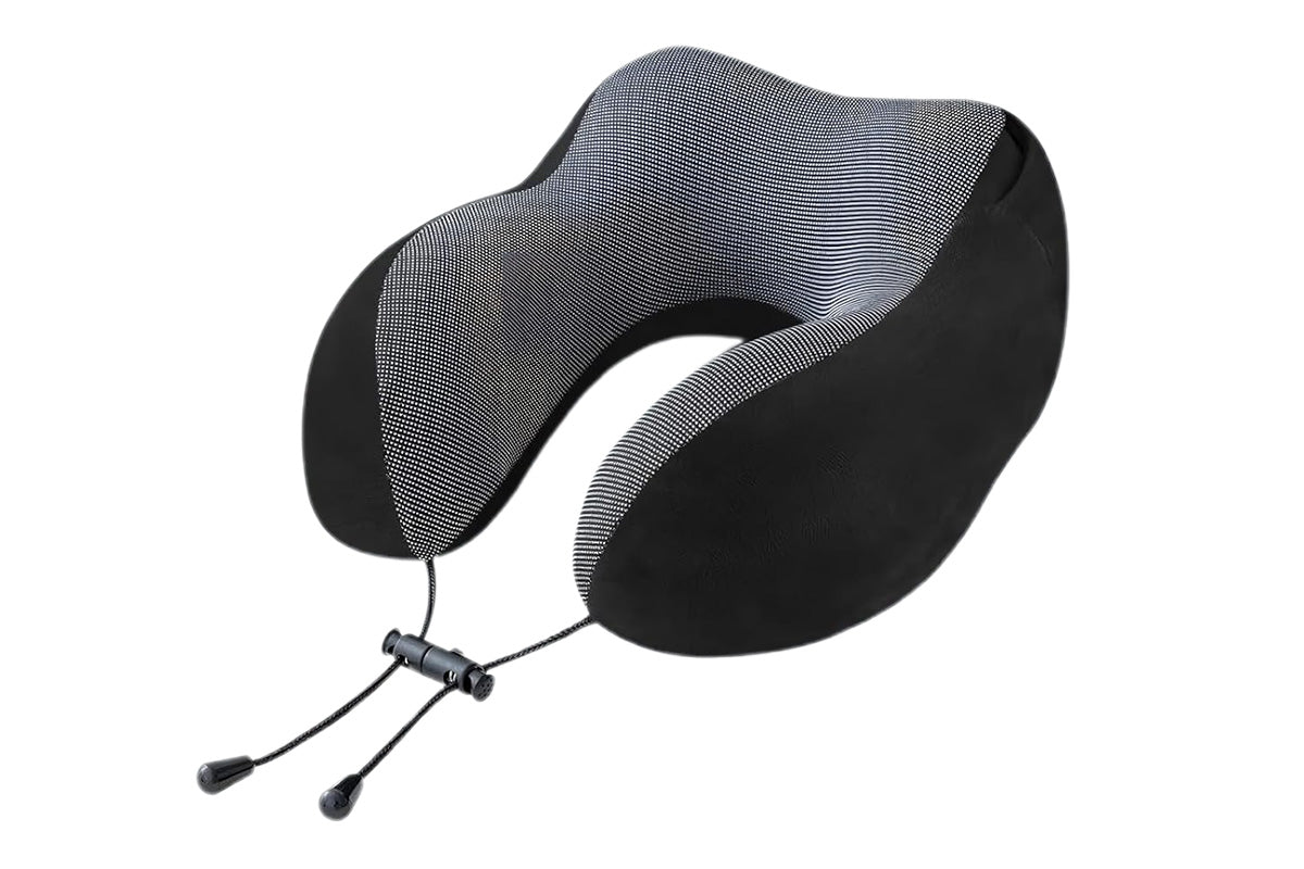 Hooded Travel Pillow with 3D Eye Masks Memory Foam Neck Pillow for Airplane Sleeping