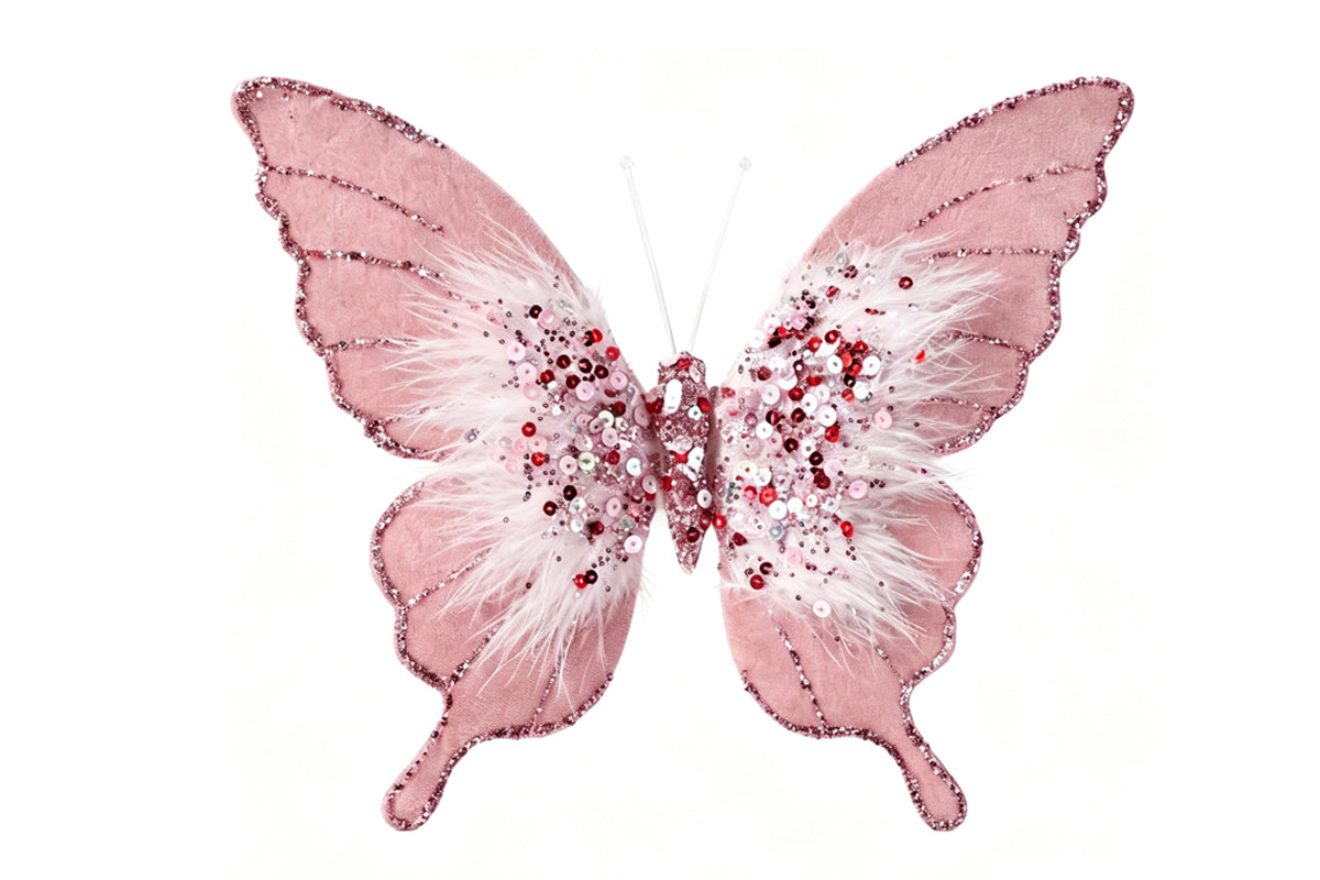 8pcs 3D Fabric Butterfly Clip Ornaments Sequins Glitter Trim Butterfly Clips Decor for Christmas Tree