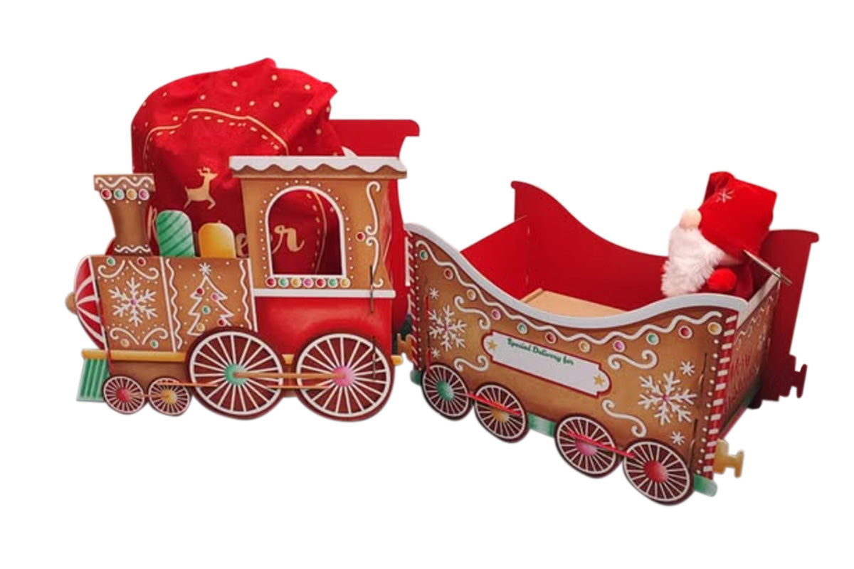 Santa Gift Train Christmas Cardboard Gift Box Present Holder Home Decoration