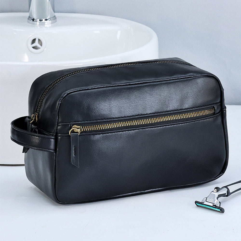 PU Toiletry Bag for Men Large Travel Wash Bag Shaving Water-Resistant