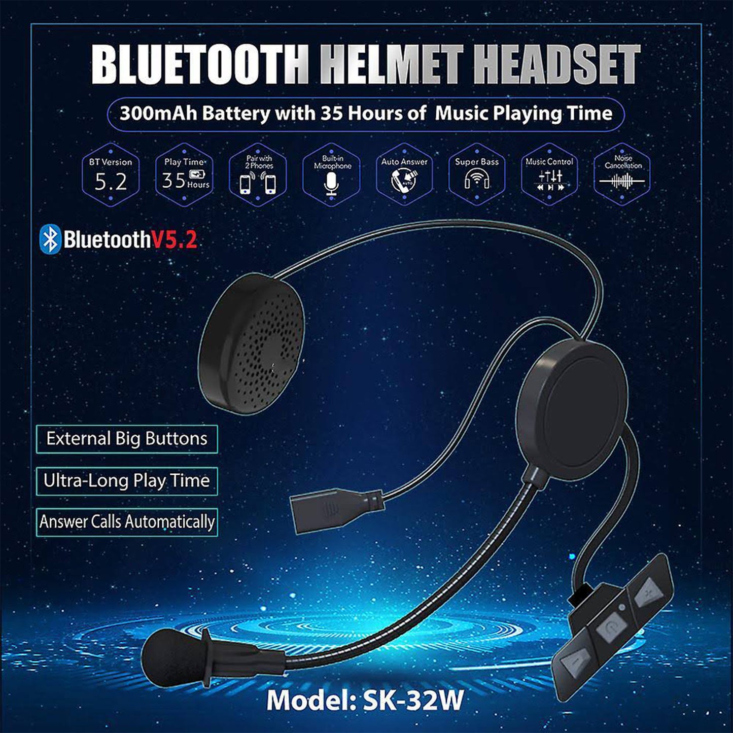 Motorcycle Helmet Bluetooth Headset with Mic