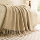 Vintage Knitted Throw Blanket with Tassels-Camel