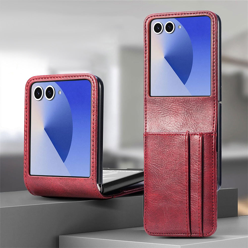 PU Wallet Card Holder Case for Samsung Galaxy Z Flip 6 7 8 with Stand-Red