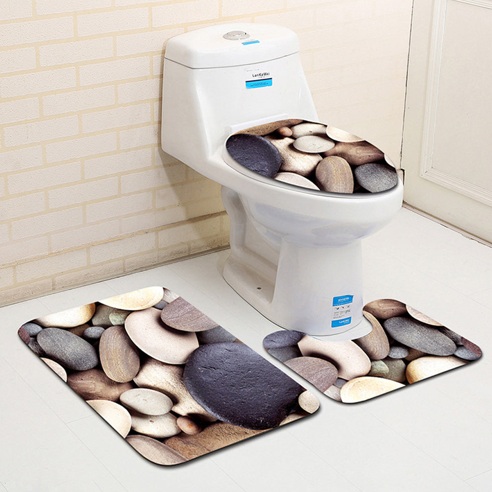 3Pcs Non-Slip Rug Bath Mat Bathroom Contour Toilet Seat Lid Cover Set