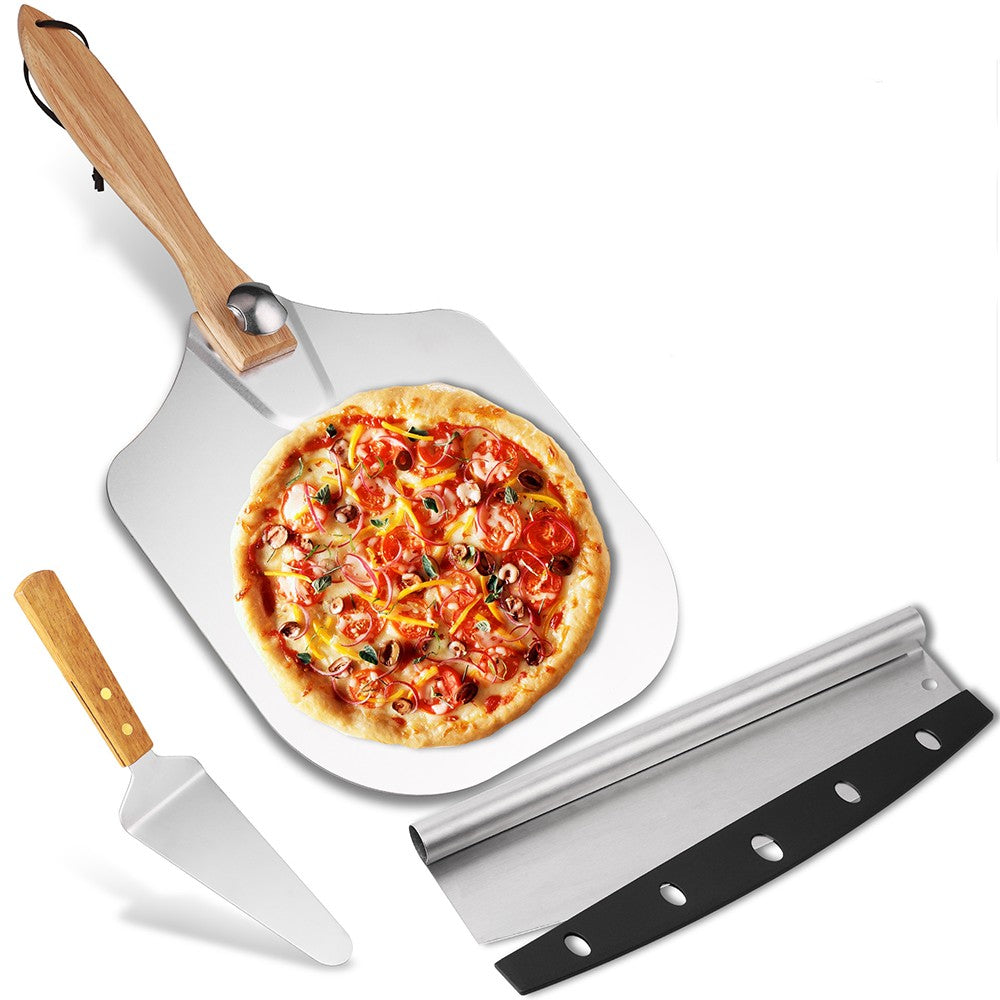 35.5x30.5CM Aluminum Pizza Spatula with Foldable Wooden Handle Pizza Peel Set