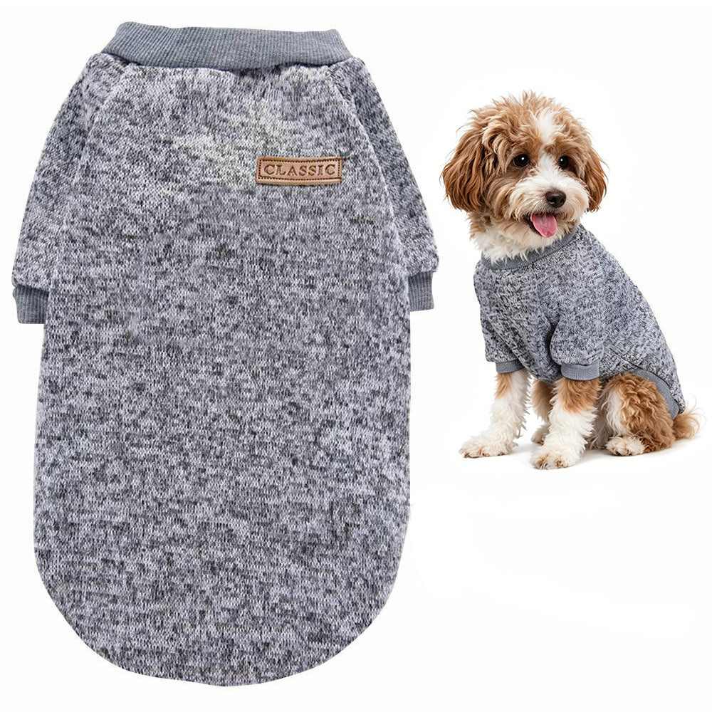 Dog Sweatshirt Pullover Classic Round Neck Soft Clothes for Small Medium Dogs Cats-Grey