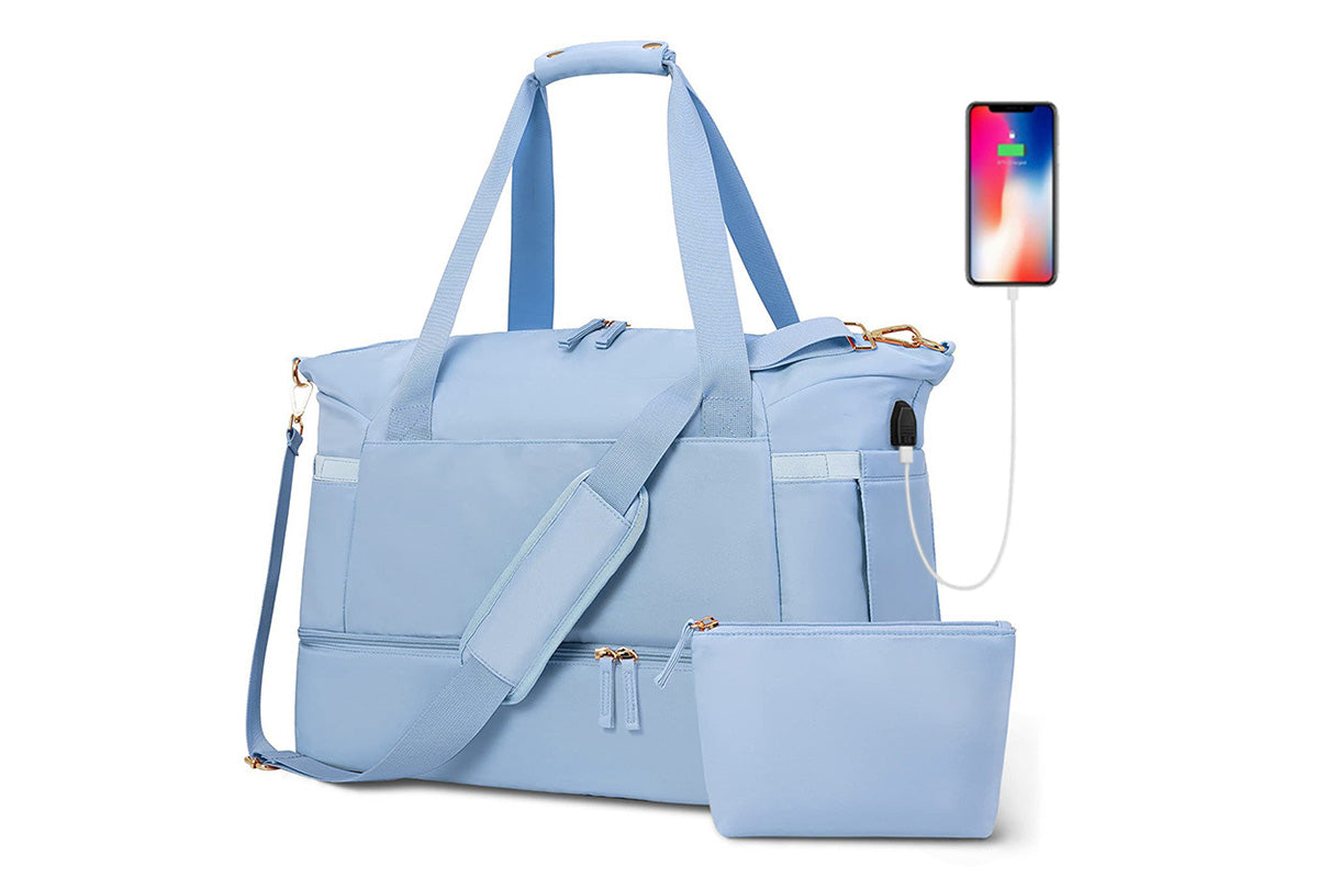 37L Women Fitness Travel Bag Waterproof Pocket USB Charging Carry On Overnight Bag