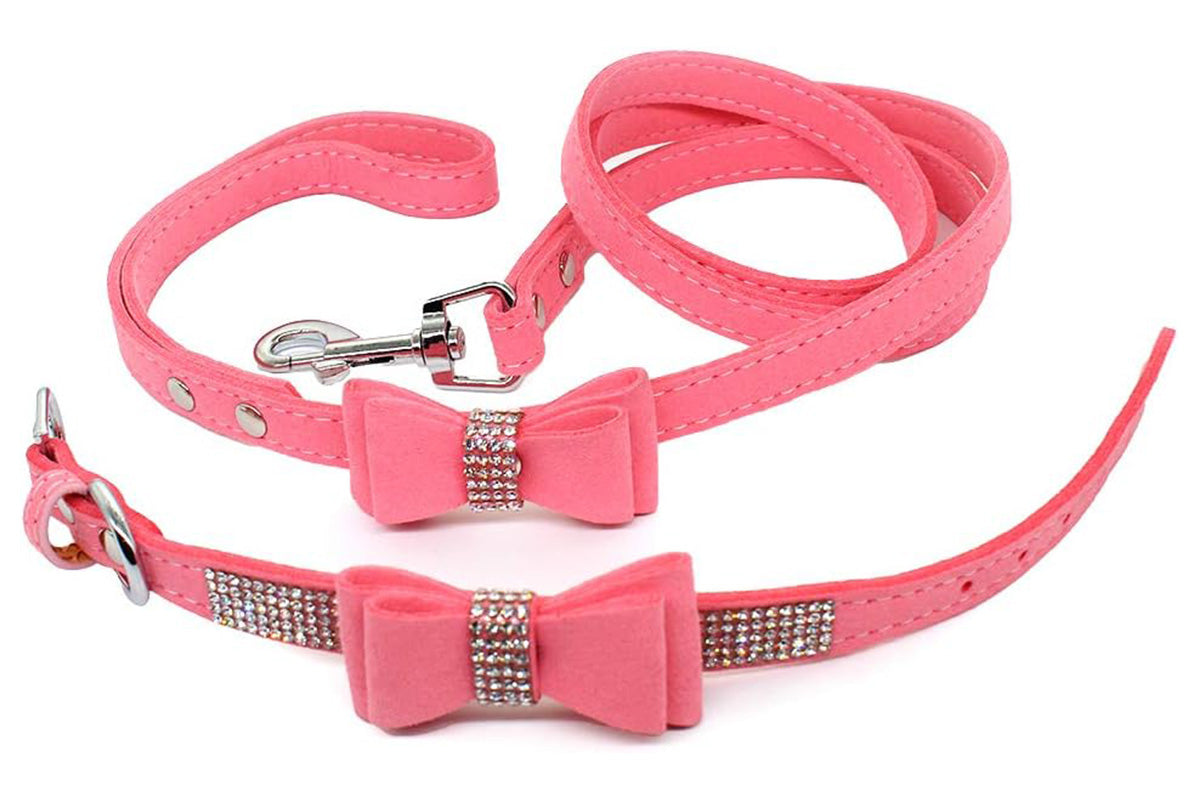 Dazzling Embellishments Dog Leashes and Collars with Bow Knot for Small Dogs Puppy