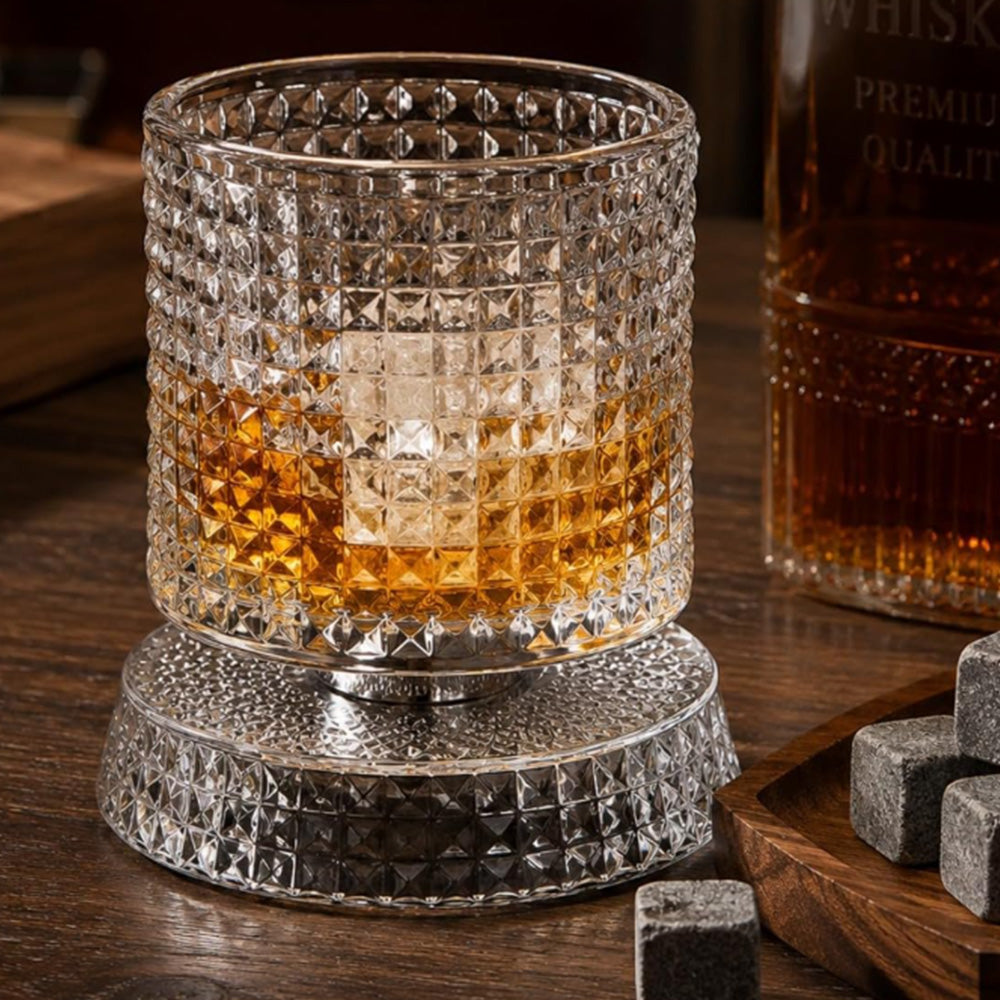 Spinning Rotating Whiskey Glass 270ml Transparent Glass for Home Bar