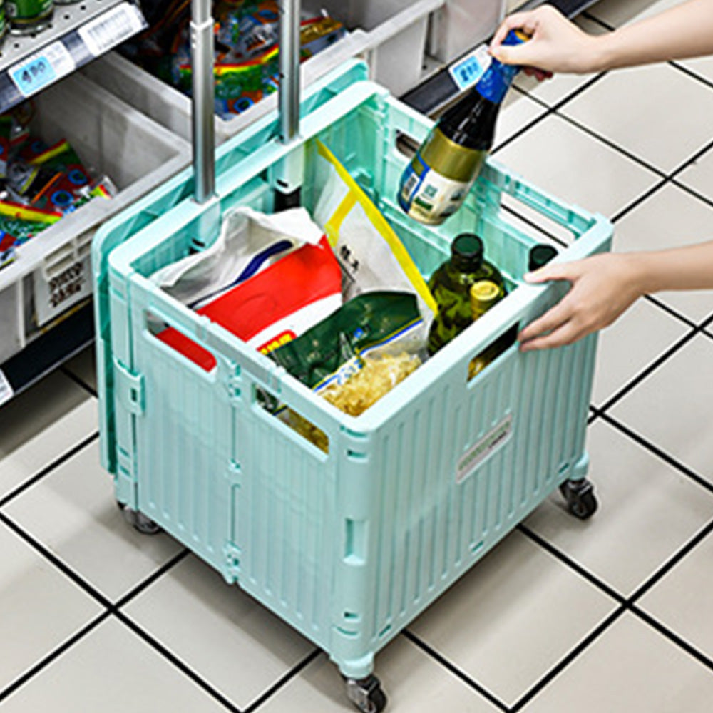 65L Foldable Utility Cart with Lid & 360 Degree Wheels Portable Rolling Crate-Black