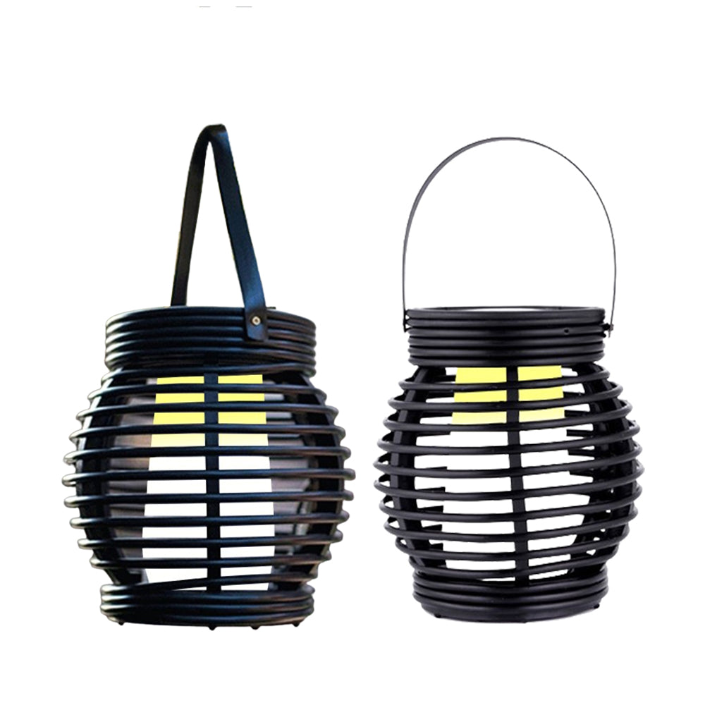 Portable Simulated Rattan Flame Round Solar Lantern Lamp