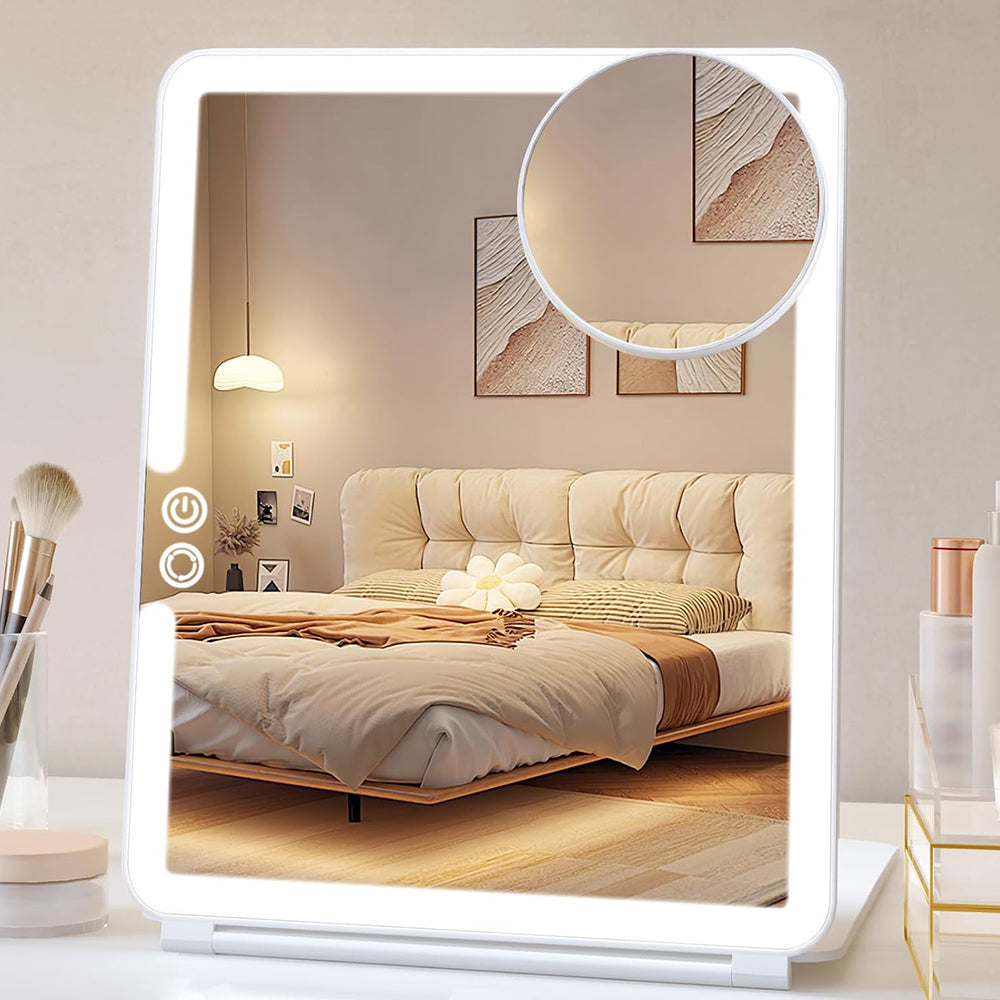 USB Rechargeable Folding Lighted Makeup Mirror with 3 Colors Light Modes