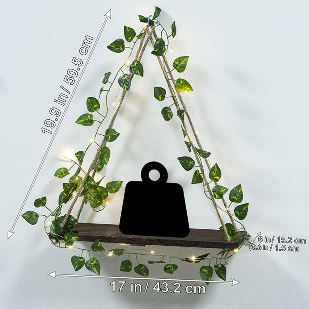 2Pcs Artificial Ivy LED Strip Wall Hanging Shelves Macrame Shelf for Bedroom