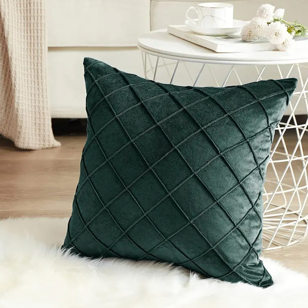 Velvet Rhombus Pleated Cushion Cover for Sofa Bedroom and Window Seat-Green