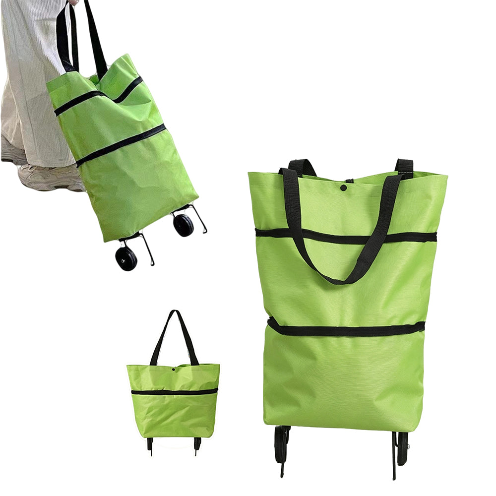 2 in 1 Foldable Shopping Cart Bag with Wheels Portable Trolley Bag