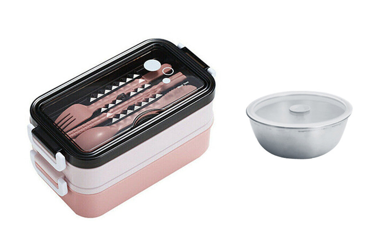 Bento Box Stackable 3-Compartment Lunch Containers With Dinnerware And Seal Cover