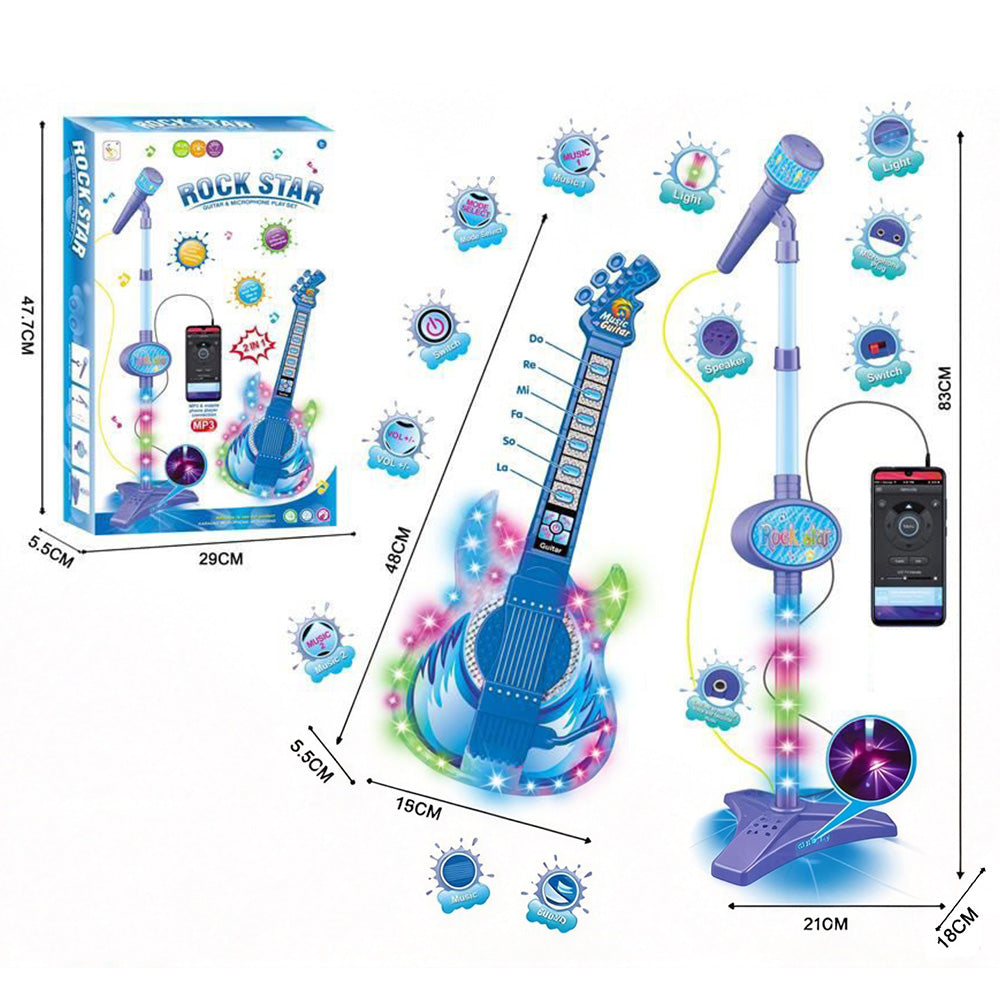 2 in 1 Guitar Microphone Toy with Color Lights for Ages 4 Plus