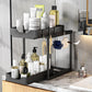 2 Tier Bathroom Cabinet Shelf Organizer Double Sliding Storage Rack with Hook