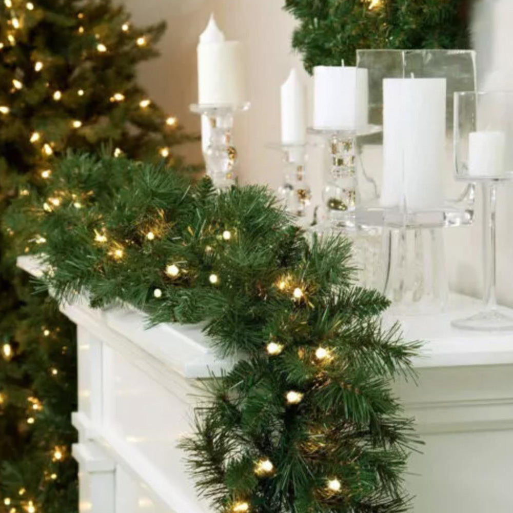 10m Christmas Garland with 100 LED Lights Artificial Wreath Stairs Rattan Decoration