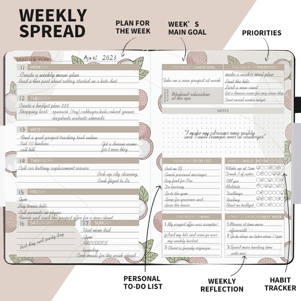 2024 Weekly Monthly A5 Planner with Tabs and Inner Pocket