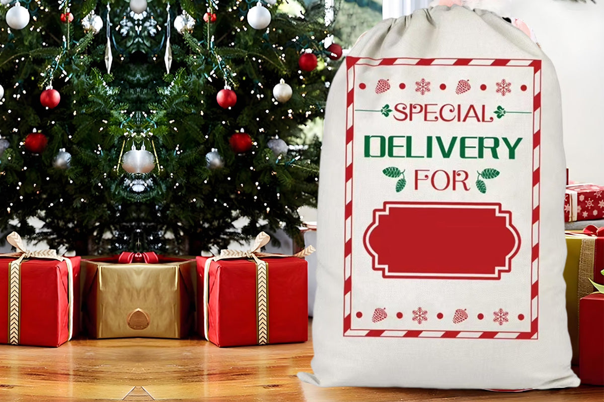 2Pcs Christmas Gift Canvas Bags Santa Sacks Drawstring Christmas Bags