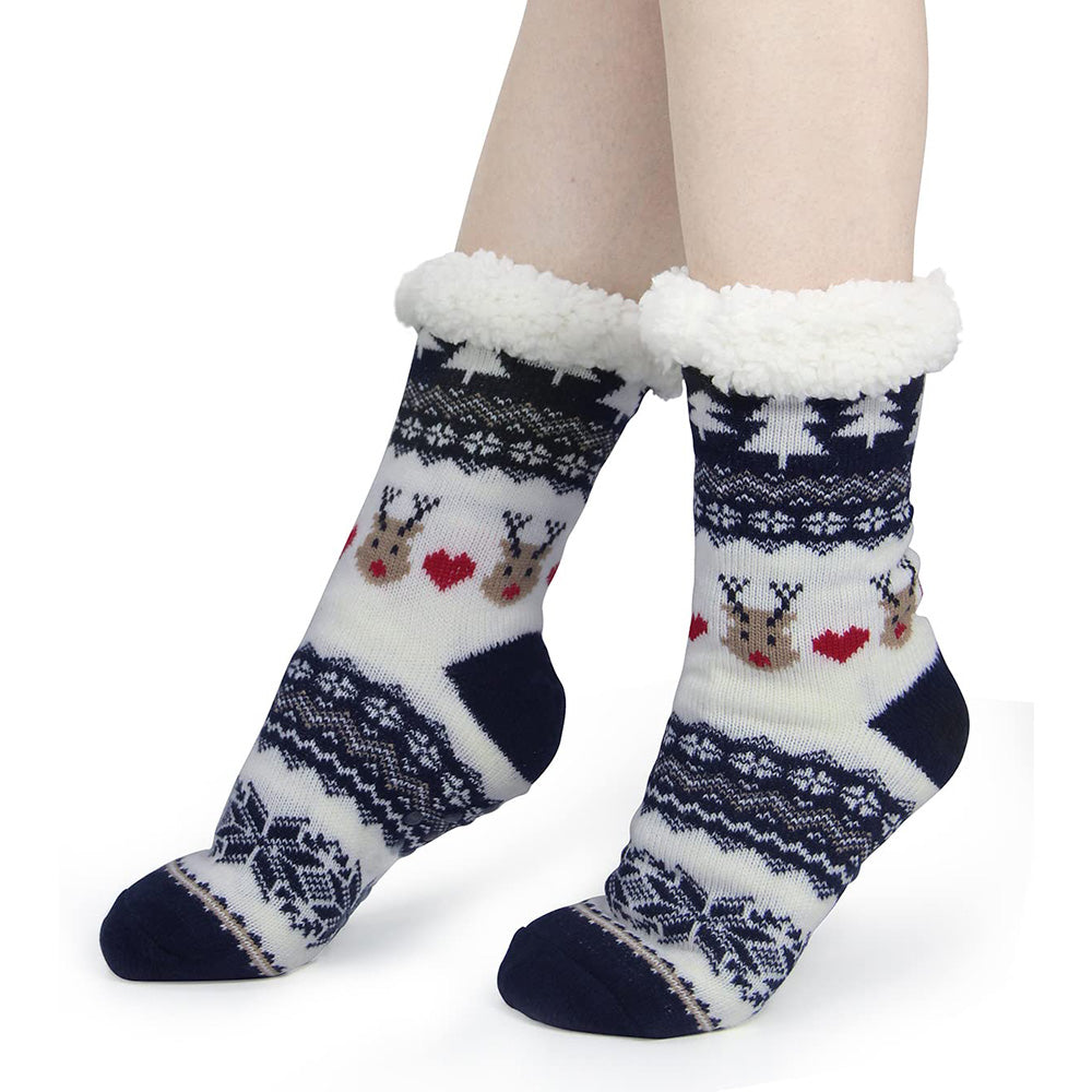 Christmas Non-Slip Floor Socks for Women - Cozy Fleece House Socks with Anti-Slip Sole