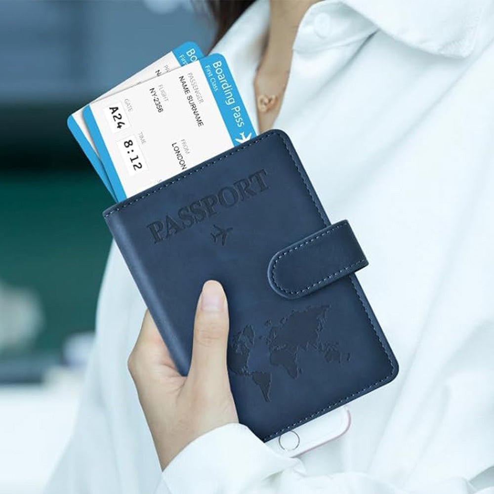 Passport Holder RFID Blocking Leather Cover Wallet With Closure For Travel Essentials