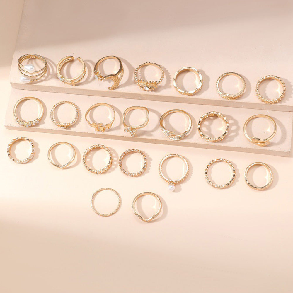 23Pcs Geometric Knuckle Ring Set Gold Silver Stackable Rings for Women