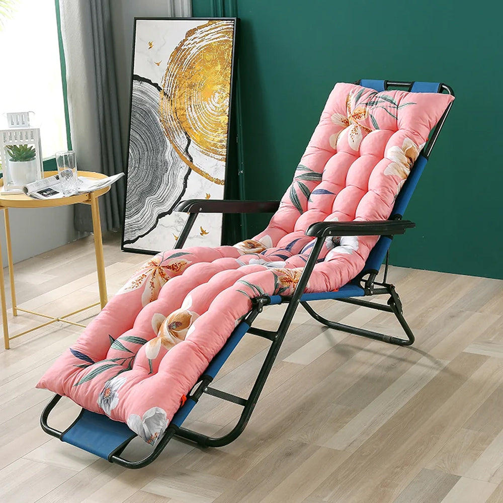 Floral Printed Lounger Chair Cushion with Anti-slip Ties