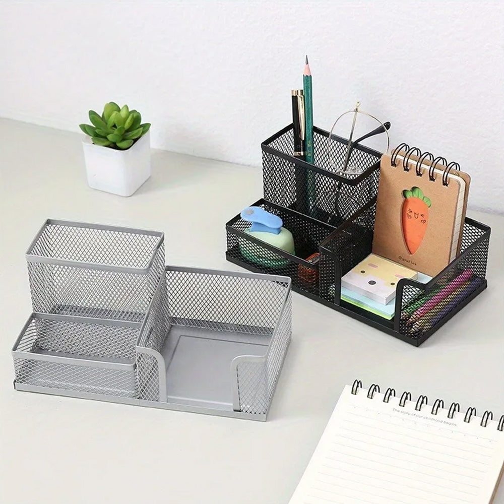 3 Compartment Mesh Pen Holder Desk Organizer Metal Office Supply Storage for Home School