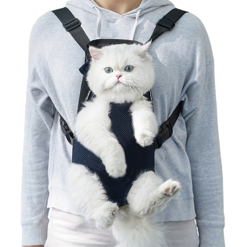 Breathable Mesh Pet Carrier Backpack for Front and Back Carrying Dogs Cats-Navy