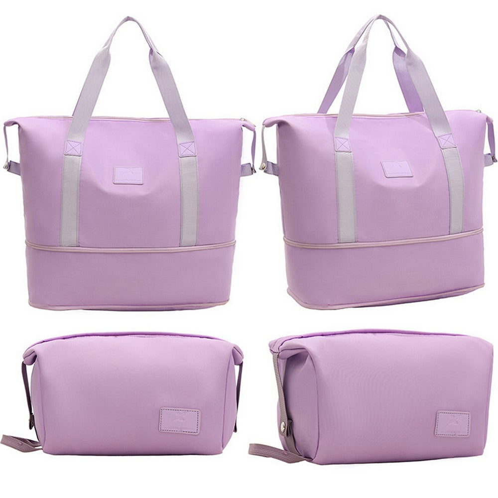 2Pcs Expandable Overnight Travel Duffel Bag Set Weekender Bag with Toiletry Bags