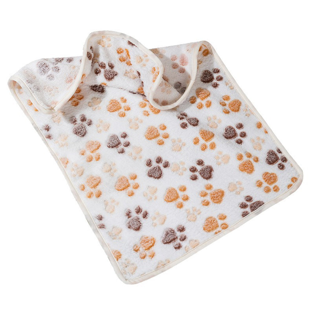 Pet Mat Paw Print Cat Dog Puppy Fleece Soft Pet Blanket Bed Cushion-White