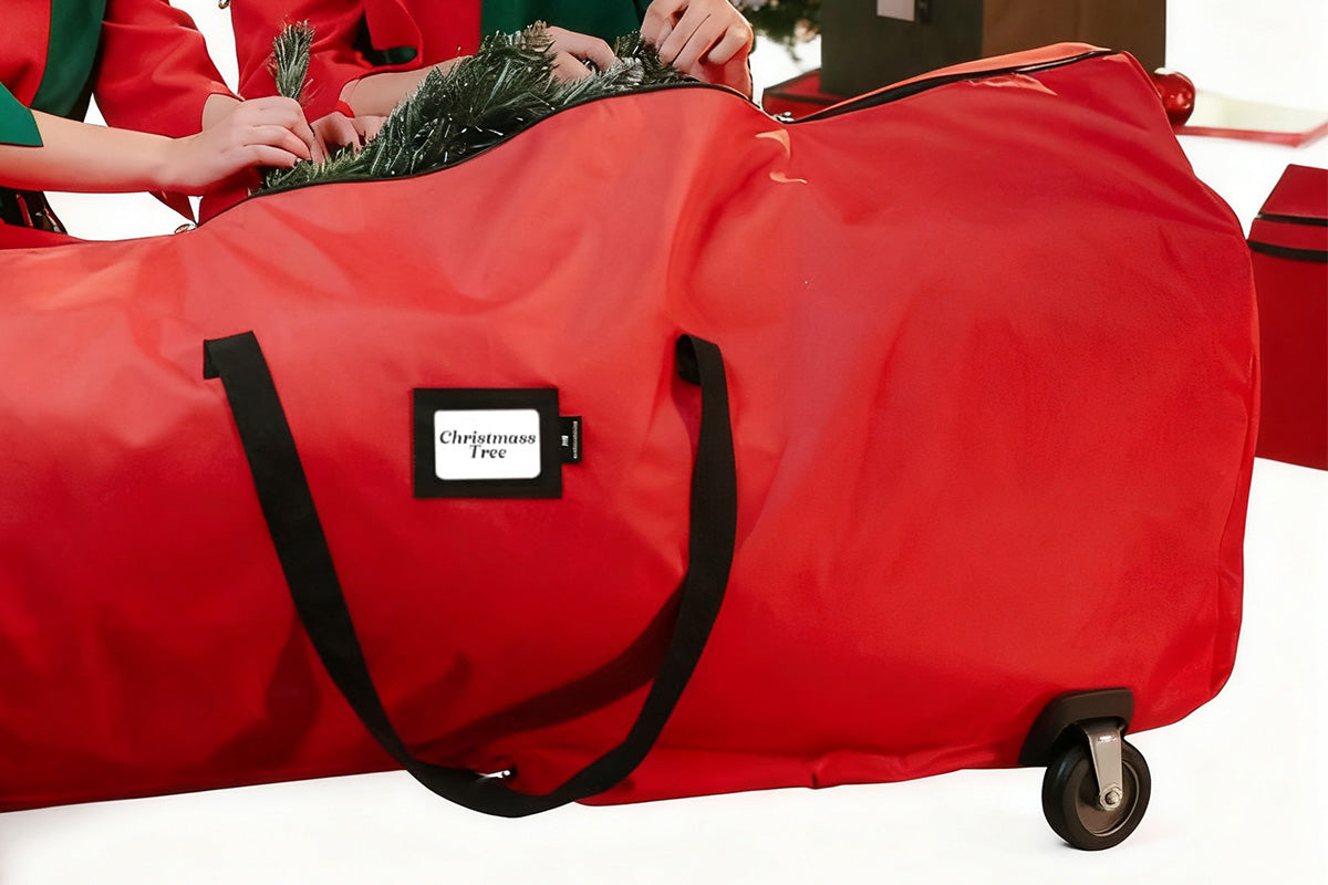 Handy Laundry Rolling Christmas Tree Storage Bag With Handle For Easy Transport-Red