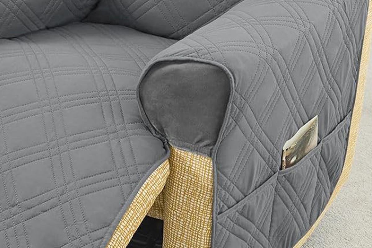 Water Resistant Quilted Recliner Chair Cover Anti-Slip Recliner Sofa Protector with Storage Pockets