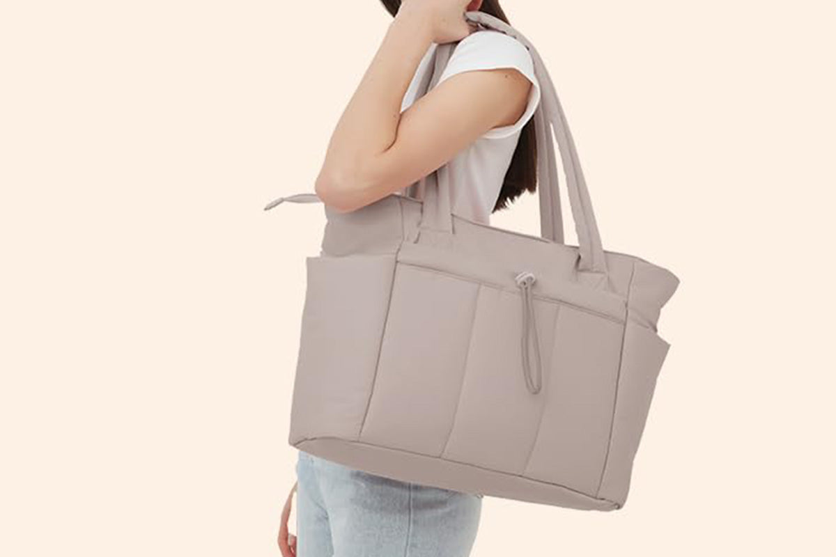Women Handheld Tote Bag with Cup Holder Compartment and Luggage Sleeve for Travel Work