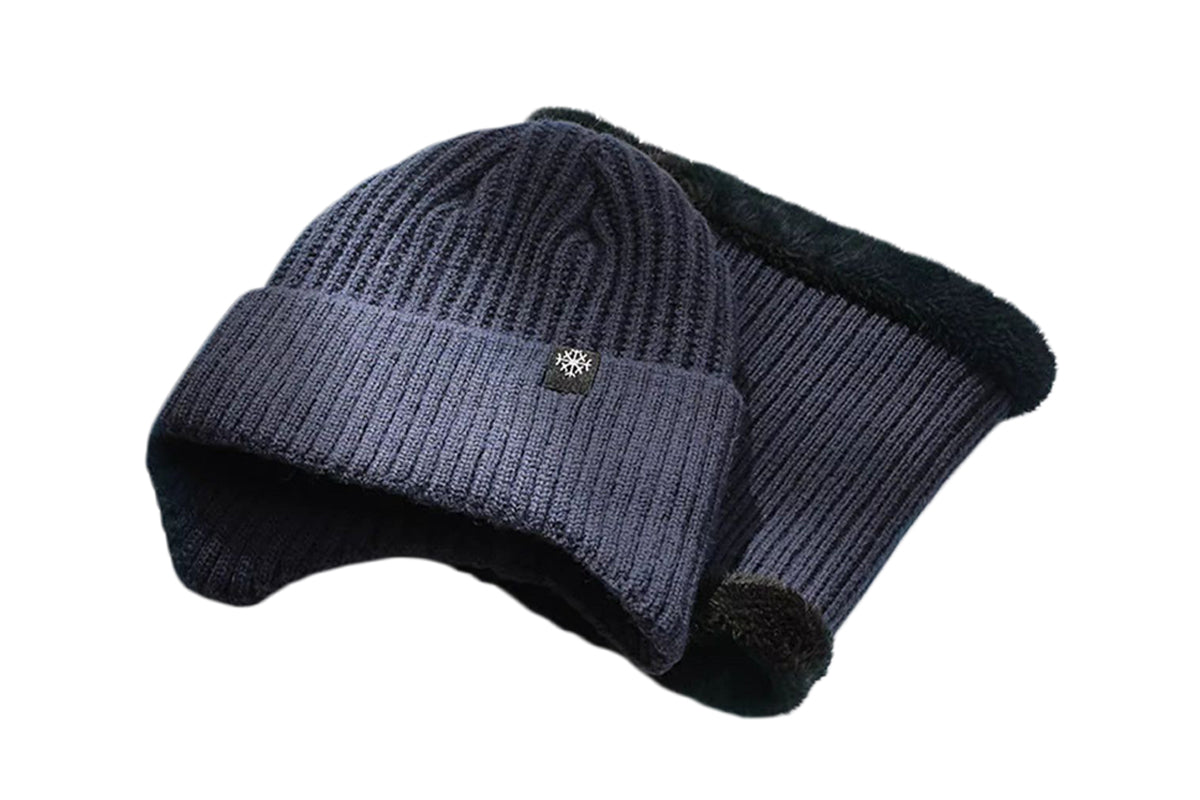 Men's Fleece Lined Knit Beanie Scarf Set Ear Warmer Winter Accessory