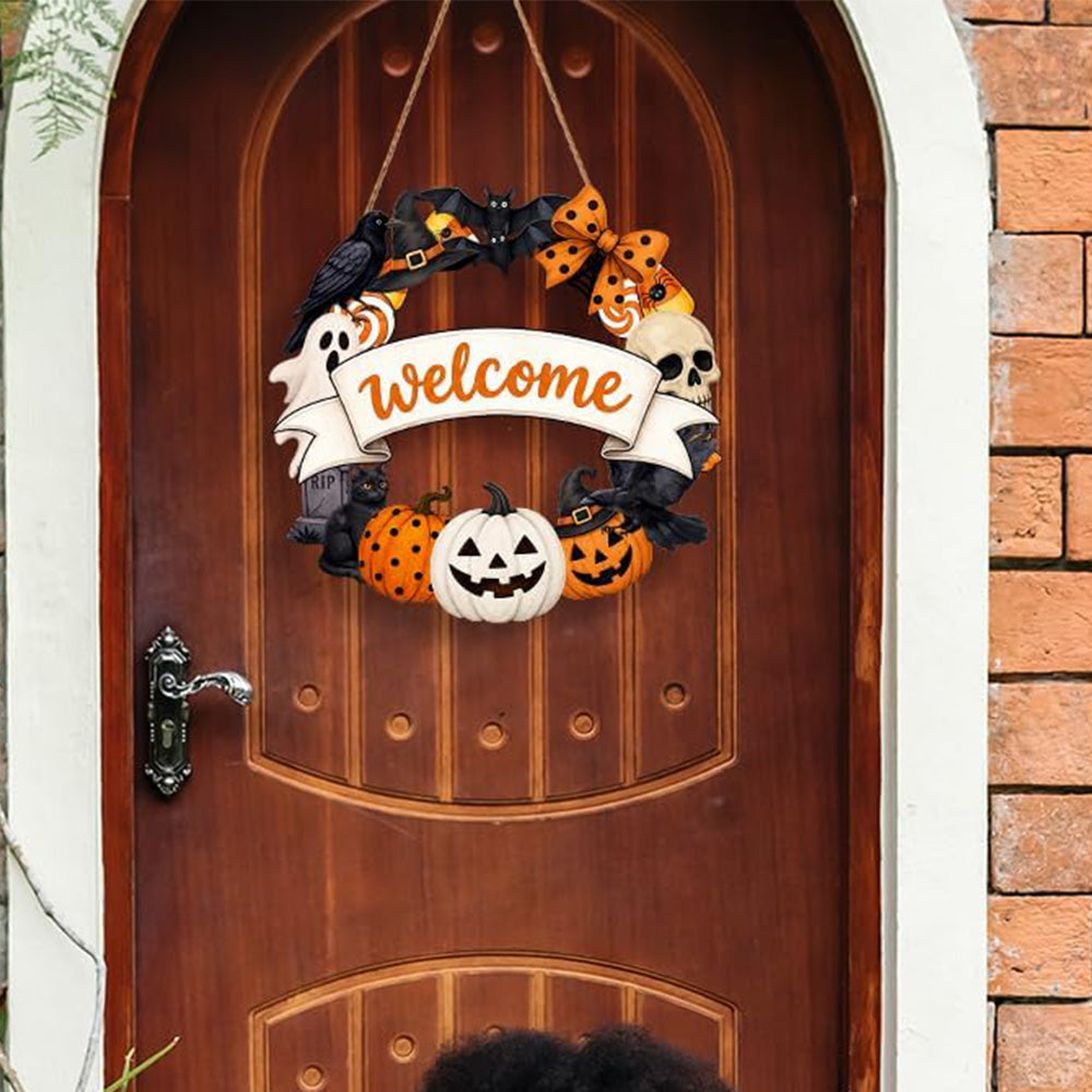 2 Pack Engineered Wood Halloween Ghost Pumpkin Hanging Door Signs