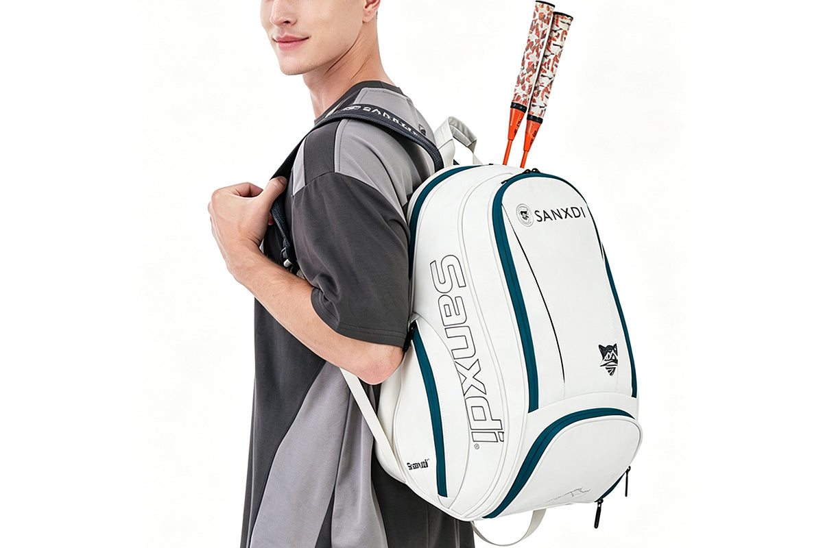 Sports Tennis Backpack PU Water-Resistant Badminton Racket Bag with Separate Shoe Compartment Rucksack for Gym Outdoor