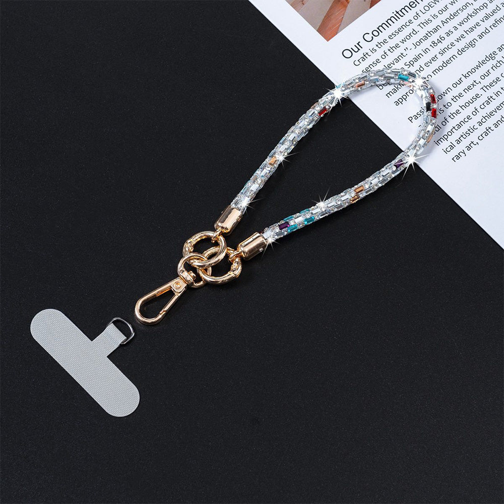 Rhinestone Crossbody Phone Lanyard with Wrist Strap and Locking Clips