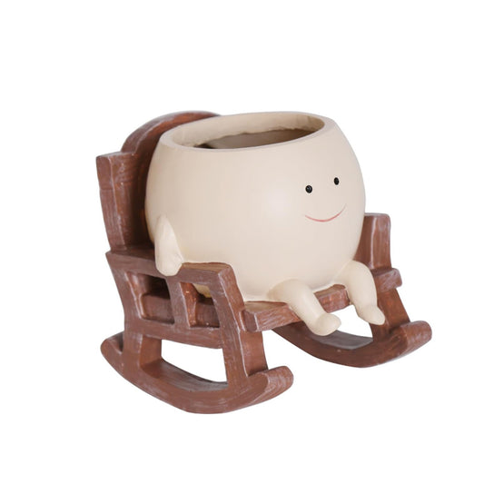 Smiley Face Resin Rocking Chair Pot for Indoor Outdoor Plants