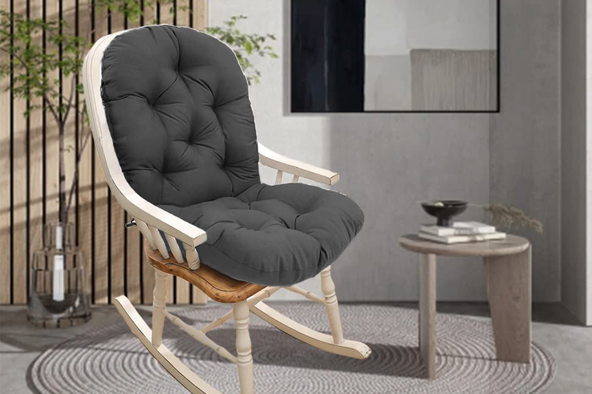 Solid Twill Swivel Rocker Chair Cushion High Back Water Resistant Pad-Grey