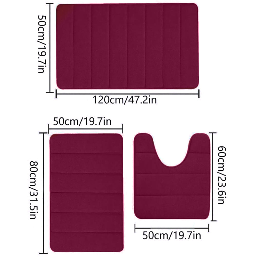 3Pcs Coral Fleece Bathroom Mat Anti Slip Toilet Rugs Fast Absorbent