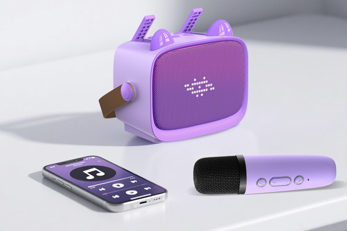 Mini Karaoke Machine Toys Gifts Portable MP3 Player with 2 Wireless Microphone