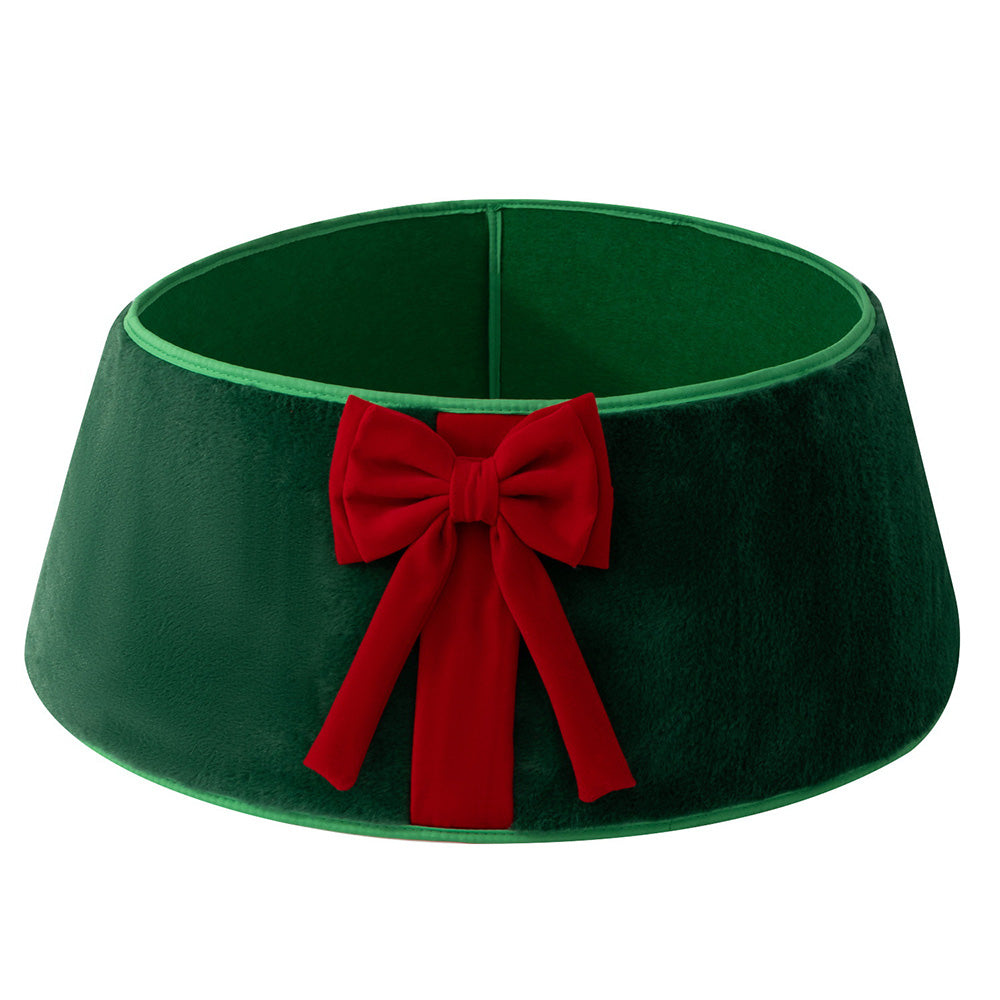 Christmas Tree Collar with Bow Holiday Tree Decor for Tree Stand and Wire Cover-Green
