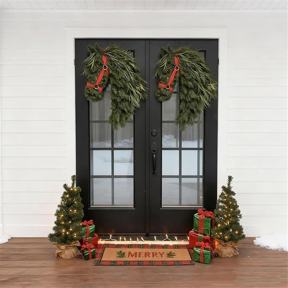 Artificial Horse Head Shaped Christmas Wreath for Door and Wall Decor
